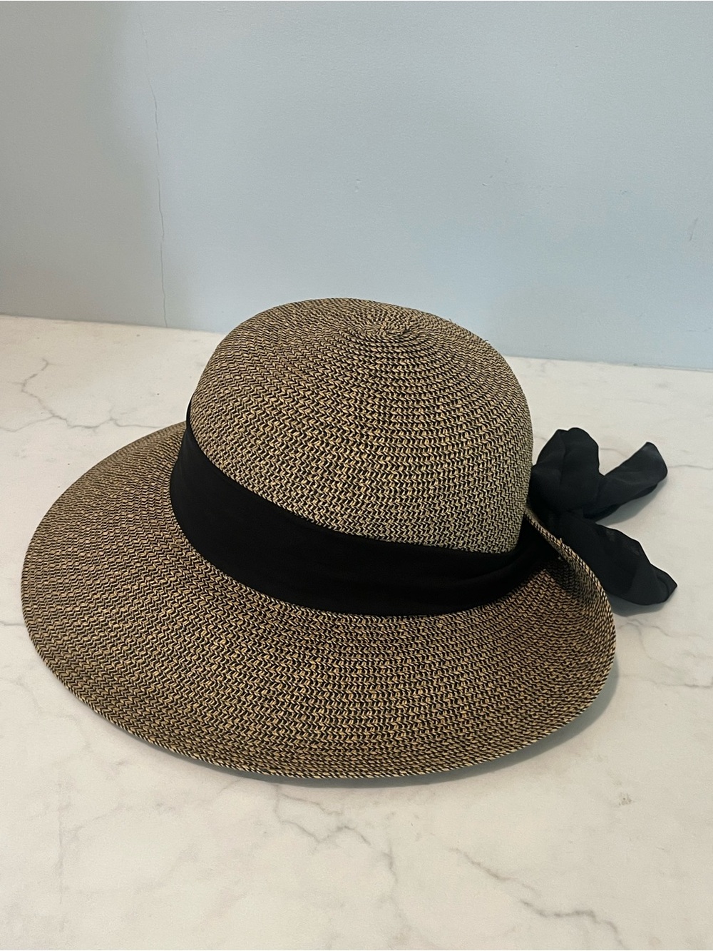 Hat with Black Ribbon Bow